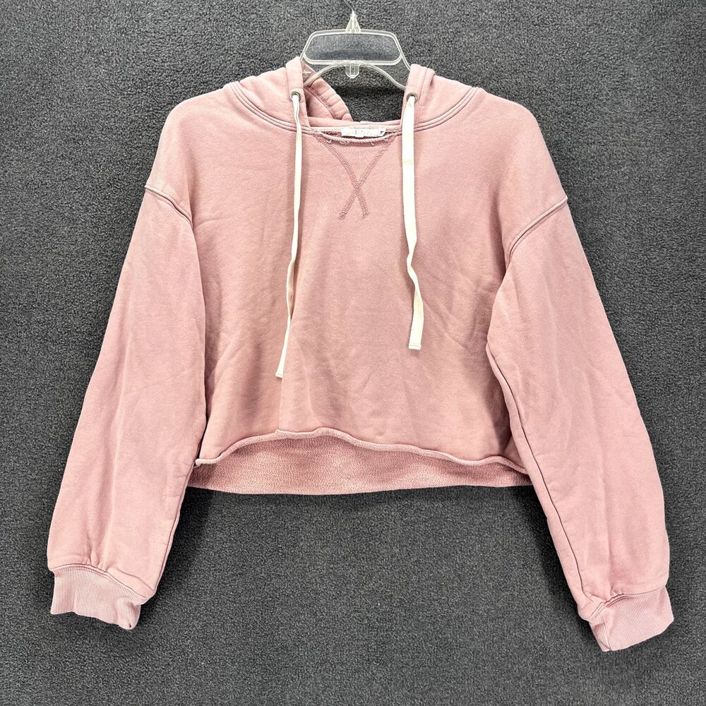 NIA Sweatshirt Womens Medium Pink Pullover raw hem Crop Hoodie youth